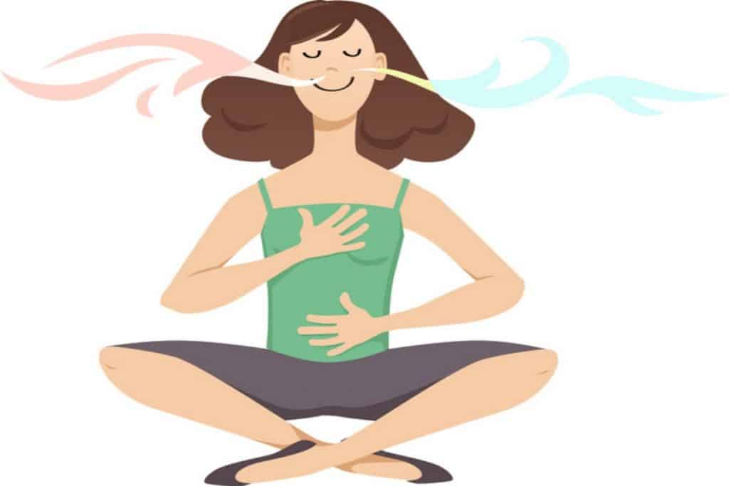 An illustration of a woman practicing mindful breathing.